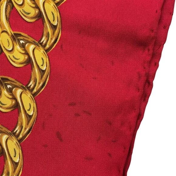 CHANEL Coco Mark Logo Red Chain Pattern Silk Scarf/Stole W/Box - Picture 11 of 16